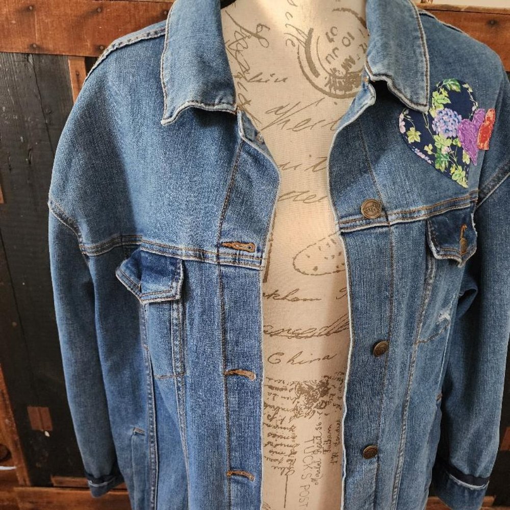 Womens Terra & Sky Embroidered Denim Jean Jacket 0X(14W)
